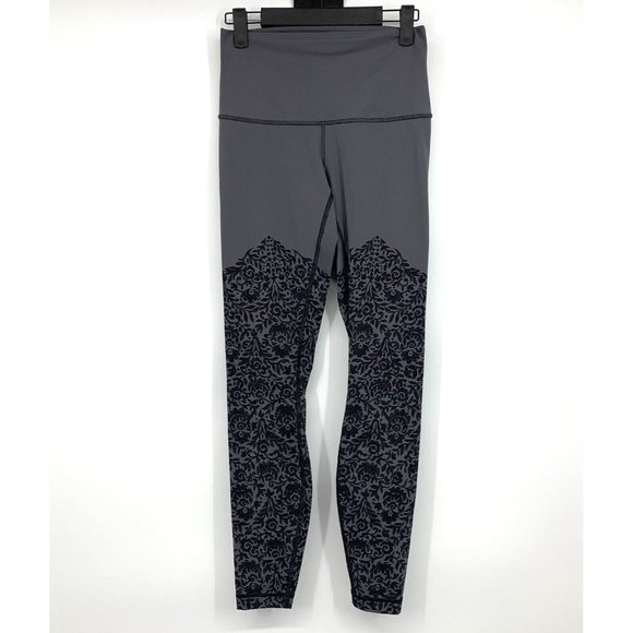 Lululemon Wunder Under Pant High Rise Engineered Print Gray Floral - Picture 3 of 10